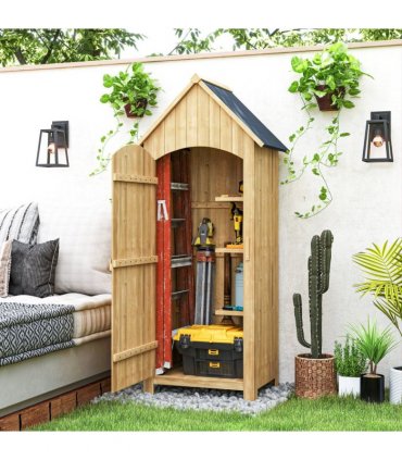 Outsunny Wooden Small Garden Shed with 3 Shelves and Tilt Roof