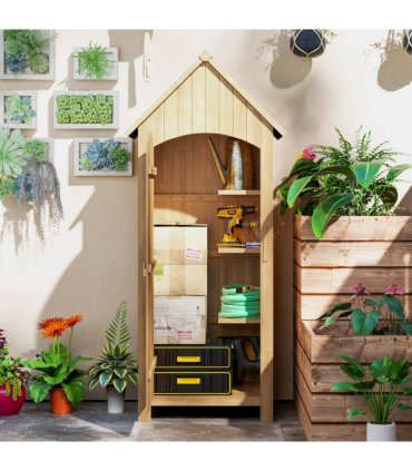 Outsunny Wooden Small Garden Shed with 3 Shelves and Tilt Roof