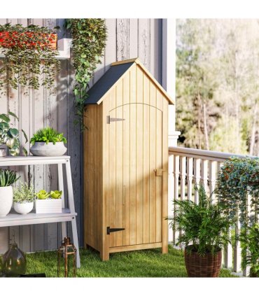 Outsunny Wooden Small Garden Shed with 3 Shelves and Tilt Roof