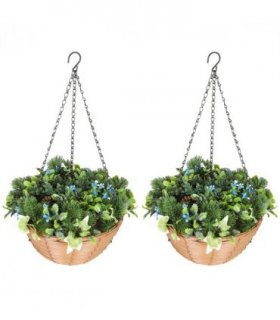 HOMCOM Artificial Flowers in Basket Set of 2 with PE Leaves and 18 Flowers