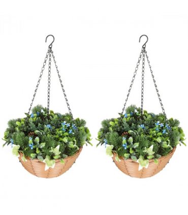 HOMCOM Artificial Flowers in Basket Set of 2 with PE Leaves and 18 Flowers