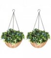 HOMCOM Artificial Flowers in Basket Set of 2 with PE Leaves and 18 Flowers