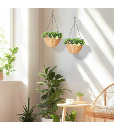 HOMCOM Artificial Flowers in Basket Set of 2 with PE Leaves and 18 Flowers