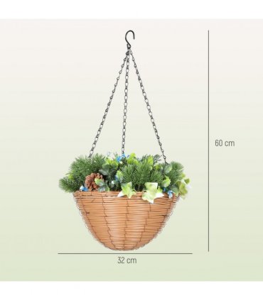 HOMCOM Artificial Flowers in Basket Set of 2 with PE Leaves and 18 Flowers