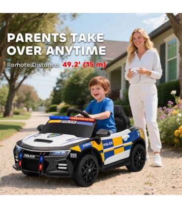 AIYAPLAY Kids Electric Ride pm Police Car with Remote Control, Multicoloured