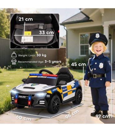 AIYAPLAY Kids Electric Ride pm Police Car with Remote Control, Multicoloured