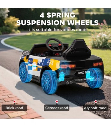 AIYAPLAY Kids Electric Ride pm Police Car with Remote Control, Multicoloured