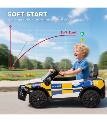 AIYAPLAY Kids Electric Ride pm Police Car with Remote Control, Multicoloured