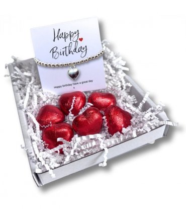 Happy Birthday Mini Gift Hamper with Silver Heart Bracelet