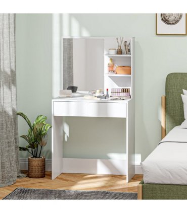 HOMCOM Dressing Table with Mirror and Storage, Modern Vanity Desk, White