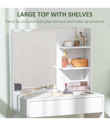 HOMCOM Dressing Table with Mirror and Storage, Modern Vanity Desk, White