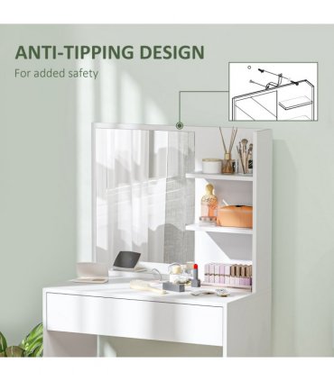 HOMCOM Dressing Table with Mirror and Storage, Modern Vanity Desk, White