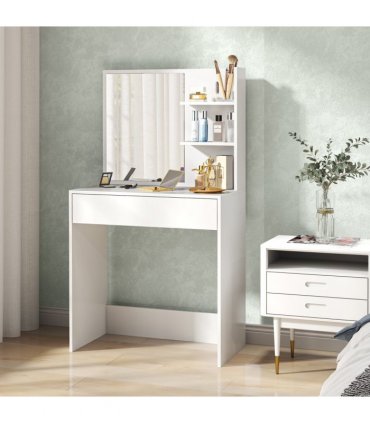 HOMCOM Dressing Table with Mirror and Storage, Modern Vanity Desk, White