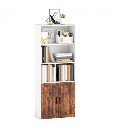 HOMCOM 5-Tier Bookcase, Tall Bookshelf with Adjustable Shelf, Rustic Brown