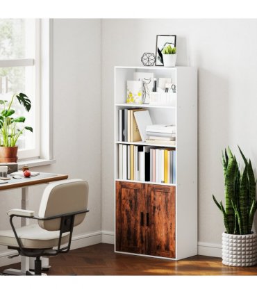 HOMCOM 5-Tier Bookcase, Tall Bookshelf with Adjustable Shelf, Rustic Brown