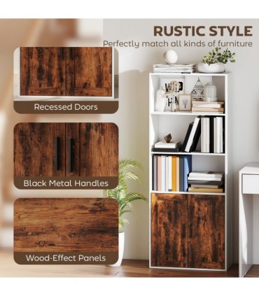 HOMCOM 5-Tier Bookcase, Tall Bookshelf with Adjustable Shelf, Rustic Brown