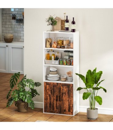 HOMCOM 5-Tier Bookcase, Tall Bookshelf with Adjustable Shelf, Rustic Brown