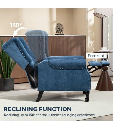 HOMCOM Manual Reclining Armchair Recliner with Footrest Royal Blue