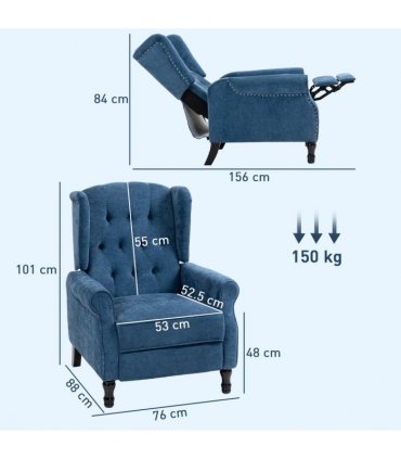 HOMCOM Manual Reclining Armchair Recliner with Footrest Royal Blue
