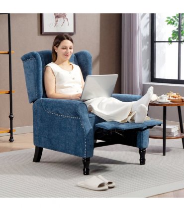 HOMCOM Manual Reclining Armchair Recliner with Footrest Royal Blue