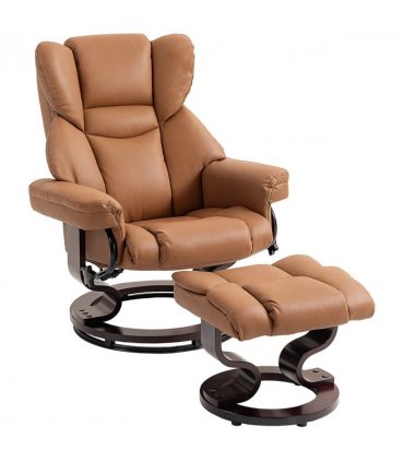 HOMCOM PU Leather Manual Reclining Armchair Footstool Padded Seat Brown