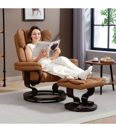 HOMCOM PU Leather Manual Reclining Armchair Footstool Padded Seat Brown