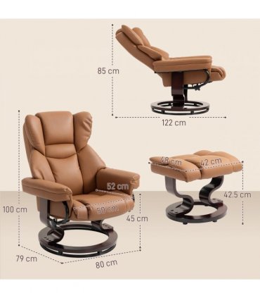 HOMCOM PU Leather Manual Reclining Armchair Footstool Padded Seat Brown