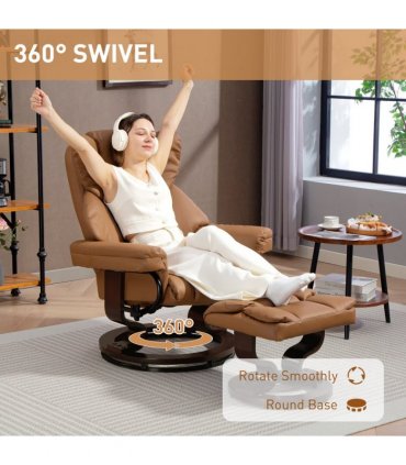 HOMCOM PU Leather Manual Reclining Armchair Footstool Padded Seat Brown