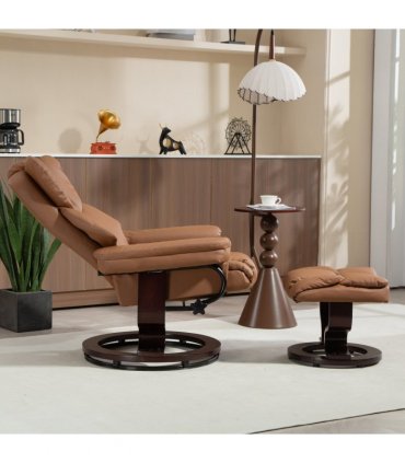 HOMCOM PU Leather Manual Reclining Armchair Footstool Padded Seat Brown