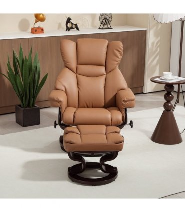 HOMCOM PU Leather Manual Reclining Armchair Footstool Padded Seat Brown