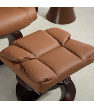 HOMCOM PU Leather Manual Reclining Armchair Footstool Padded Seat Brown