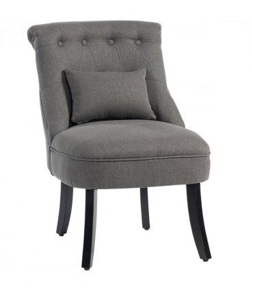 HOMCOM Fabric Single Sofa Upholstered with Pillow Wood Leg Charcoal Grey