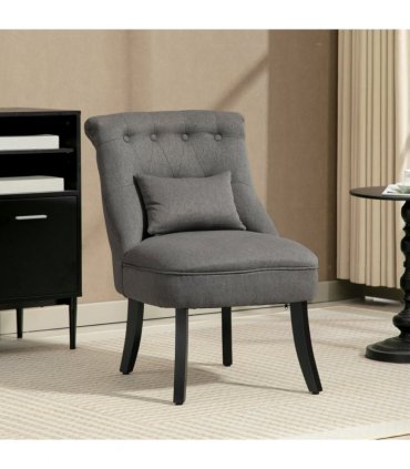 HOMCOM Fabric Single Sofa Upholstered with Pillow Wood Leg Charcoal Grey