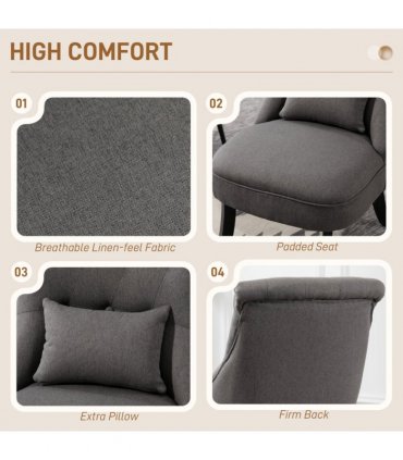 HOMCOM Fabric Single Sofa Upholstered with Pillow Wood Leg Charcoal Grey