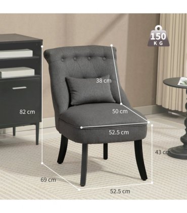 HOMCOM Fabric Single Sofa Upholstered with Pillow Wood Leg Charcoal Grey