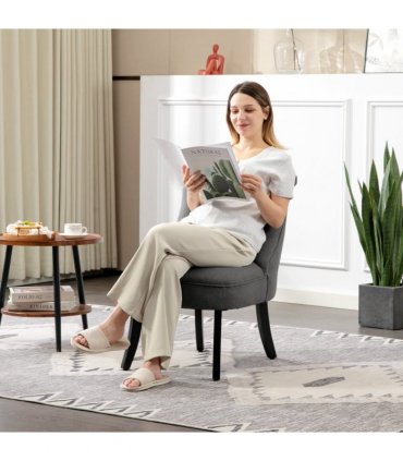 HOMCOM Fabric Single Sofa Upholstered with Pillow Wood Leg Charcoal Grey