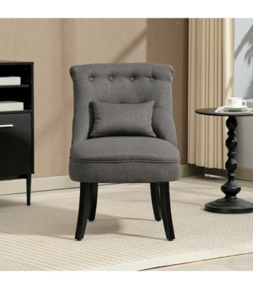 HOMCOM Fabric Single Sofa Upholstered with Pillow Wood Leg Charcoal Grey