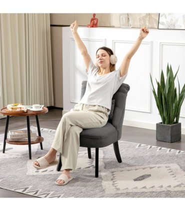 HOMCOM Fabric Single Sofa Upholstered with Pillow Wood Leg Charcoal Grey