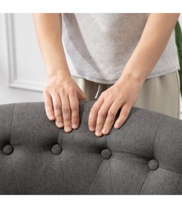 HOMCOM Fabric Single Sofa Upholstered with Pillow Wood Leg Charcoal Grey