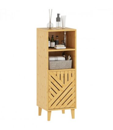 HOMCOM Narrow Bathroom Storage Cabinet with Open Compartments, Natural
