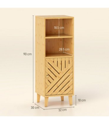 HOMCOM Narrow Bathroom Storage Cabinet with Open Compartments, Natural