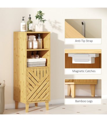 HOMCOM Narrow Bathroom Storage Cabinet with Open Compartments, Natural