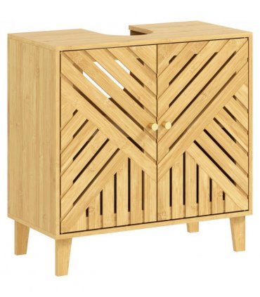 HOMCOM Bamboo Bathroom Under Sink Cabinet with Adjustable Shelf, Natural