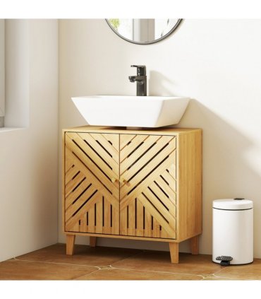 HOMCOM Bamboo Bathroom Under Sink Cabinet with Adjustable Shelf, Natural