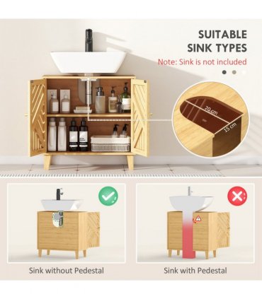 HOMCOM Bamboo Bathroom Under Sink Cabinet with Adjustable Shelf, Natural