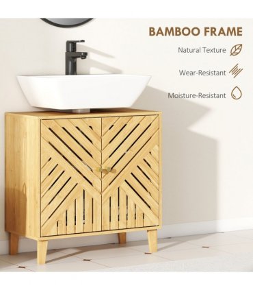 HOMCOM Bamboo Bathroom Under Sink Cabinet with Adjustable Shelf, Natural
