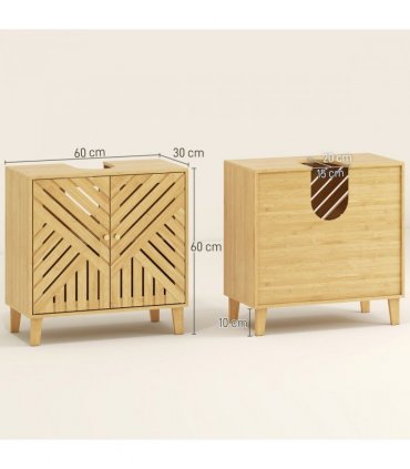 HOMCOM Bamboo Bathroom Under Sink Cabinet with Adjustable Shelf, Natural