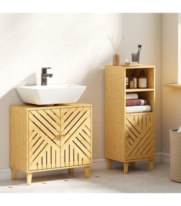 HOMCOM Bamboo Bathroom Under Sink Cabinet with Adjustable Shelf, Natural