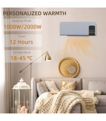 HOMCOM 2000W Wall Mounted Ceramic Heater with Remote Control for Home, Grey