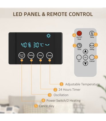 HOMCOM 2000W Wall Mounted Ceramic Heater with Remote Control for Home, Grey